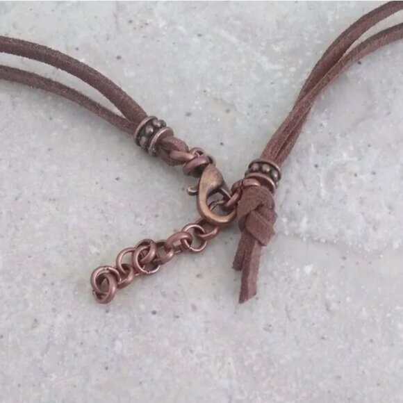 Handmade Copper Wrapped Green Agate Pendant • Vegan Suede • Boho Necklace - Picture 15 of 16